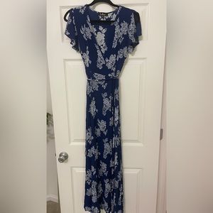 Lulu’s Heart of Marigold Navy Blue Floral Print Wrap Maxi Dress